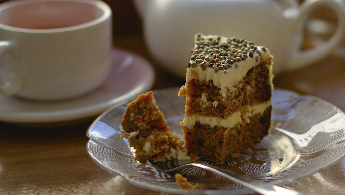 Tasty, nutty flavored hemp seeds in a cake.