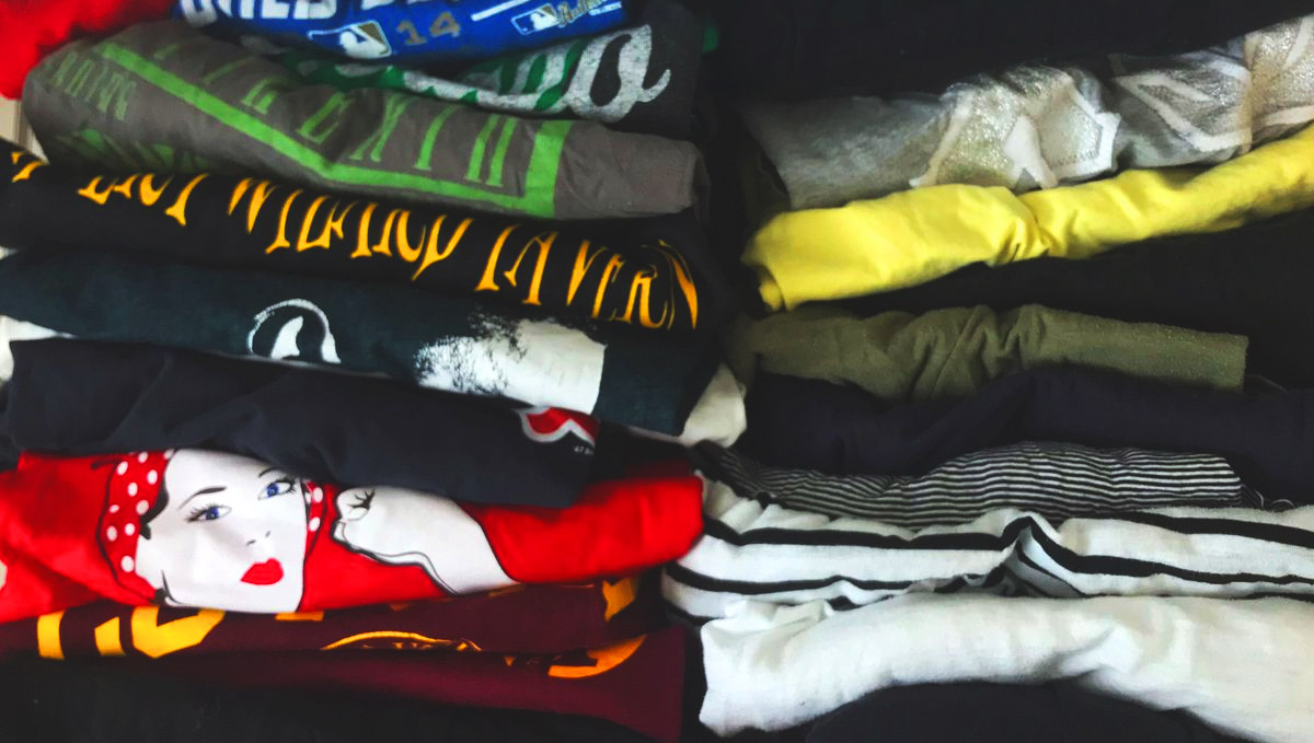 Stash your weed in between your T-shirts pile. Stash your weed in between your T-shirts pile.