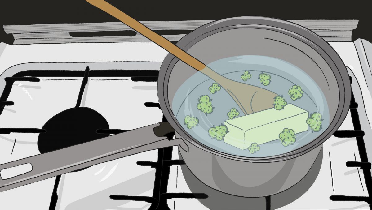 Adding the weed to your cannabutter mix