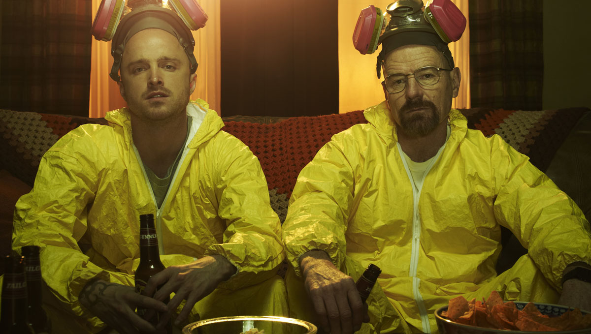 Aaron Paul and Bryan Cranston as Jesse Pinkman and Walter White for Breaking Bad. Aaron Paul and Bryan Cranston as Jesse Pinkman and Walter White for Breaking Bad.
