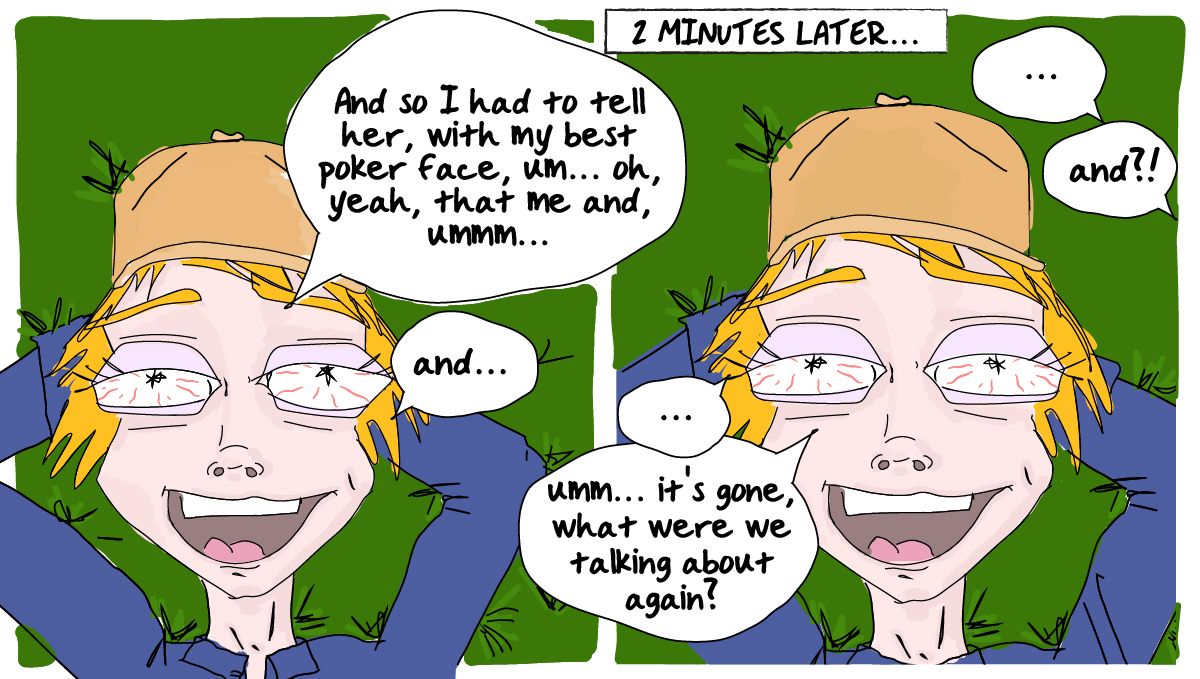 Does Cannabis Cause Memory Loss? – A cartoon showing the working memory deficit in weed smokers