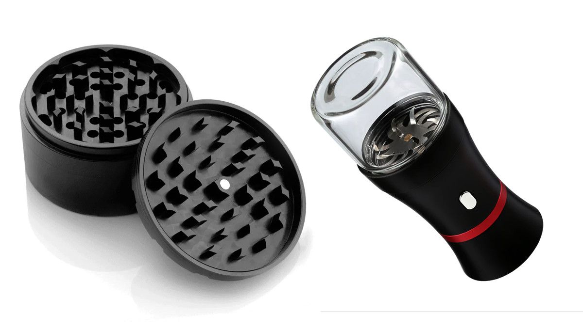 15 Best Weed Grinders to Buy in 2022: A mechanical device on the left and a electric one on the right.