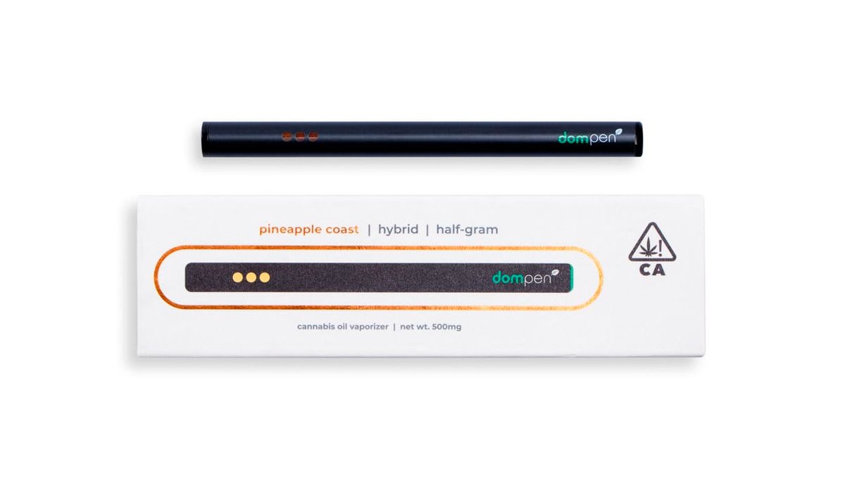 Tips For Choosing Best Weed Pens To Puff In: A product picture of a black Dompen weed pen and its package