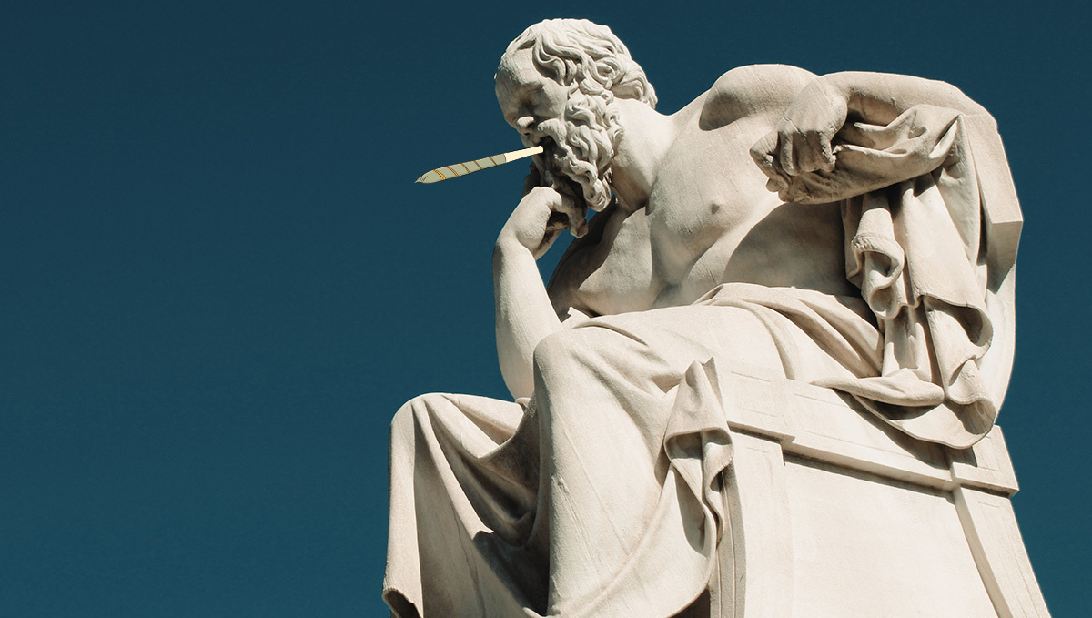 Greece is Among Europe’s Leaders in Cannabis Consumption: A collage of a Greek sculpture depicting a bearded man with a crudely drawn marijuana joint sticking out of his mouth
