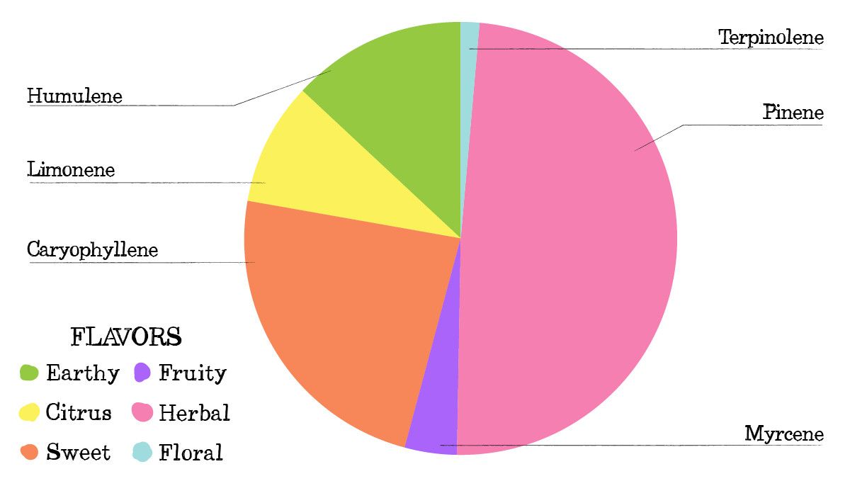 Liberty Haze Cannabis Strain Week-by-Week Guide: Terpene profile pie chart