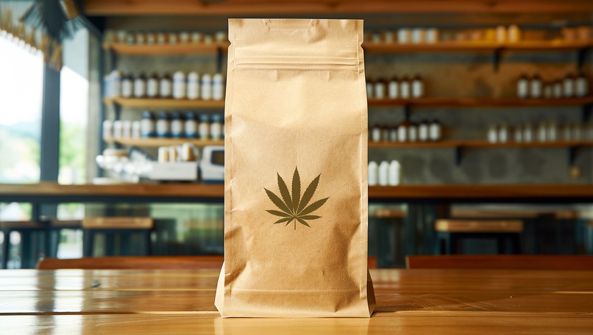 North Dakota: Cannabis Legal Status Guide: A medical marijuana shopping bag on a counter of a dispensary North Dakota: Cannabis Legal Status Guide: A medical marijuana shopping bag on a counter of a dispensary