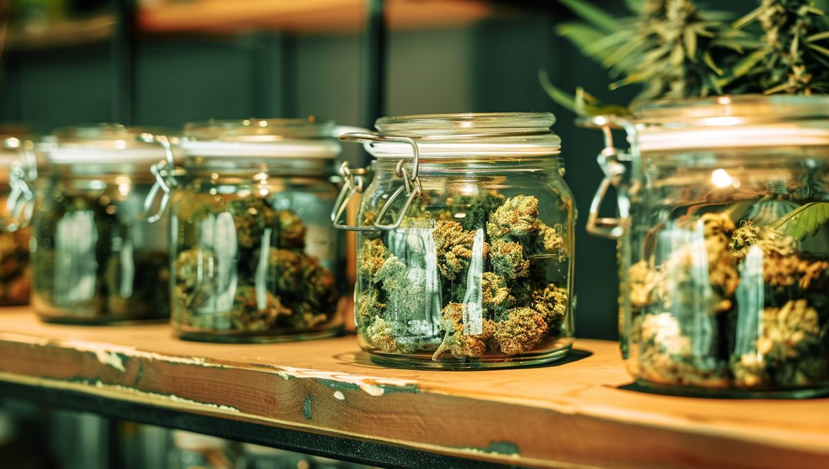 North Dakota: Cannabis Legal Status Guide: Jars with cannabis on a shelf North Dakota: Cannabis Legal Status Guide: Jars with cannabis on a shelf
