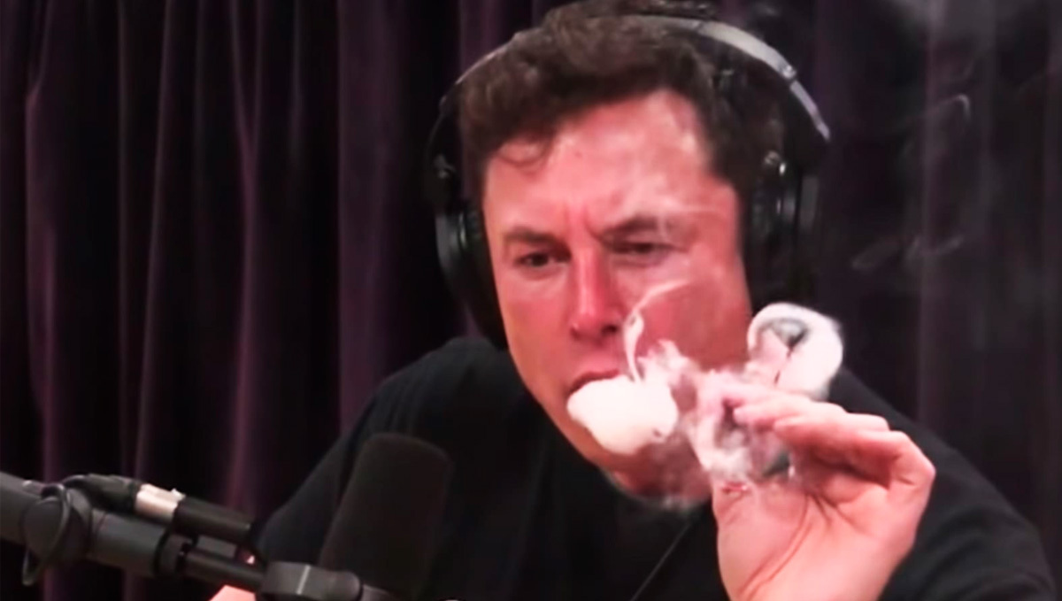 Elon Musk to Light Up at Twitter Board Meeting? A still from a Joe Rogan podcast showing the billionaire smoking weed